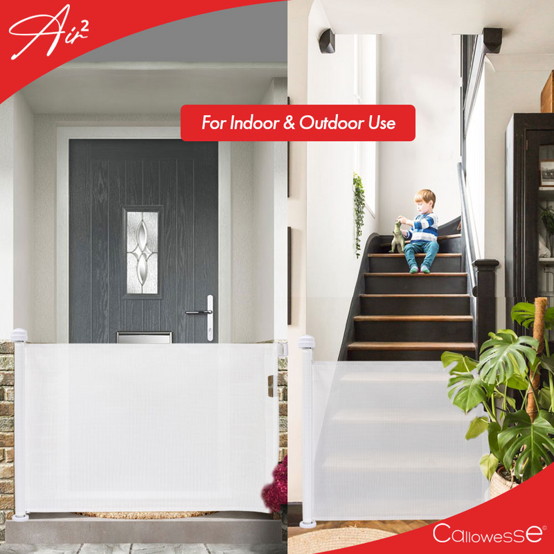 Callowesse Air2 Retractable Stair Gate 0-160cm – White- Outdoor use