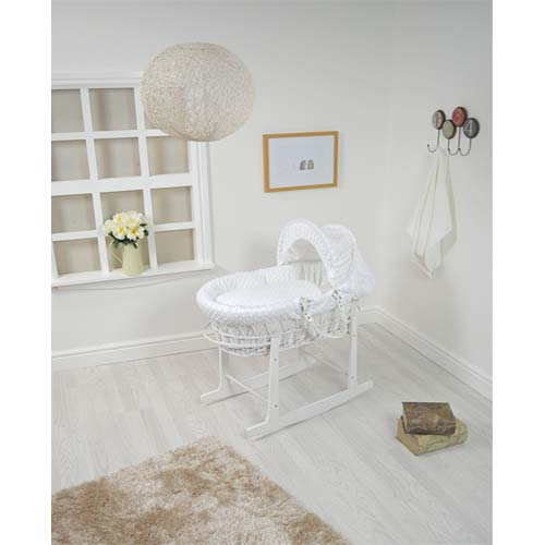 Cuddles Collection White Wicker Moses Basket With White Dimple Design