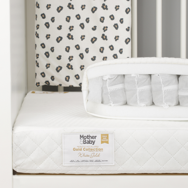 0 mother and baby white gold cot bed mattress