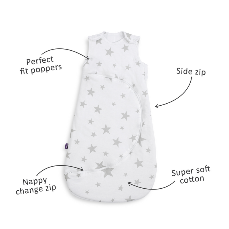 SnuzPouch Sleeping Bag, 1.0 Tog – Grey Star, 0-6M