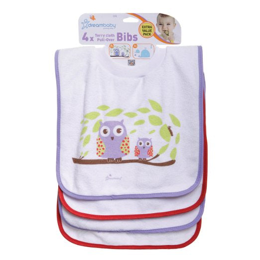 Dreambaby Pull Over Bibs - Owls and Whales - Pack of 4
