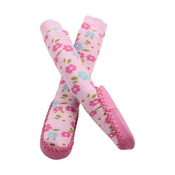 Minene Pink Flowers Sock Slippers - 12-18 Months