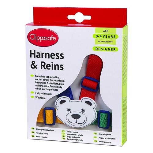 Clippasafe Harness and Reins – Designer Teddy – Multicoloured