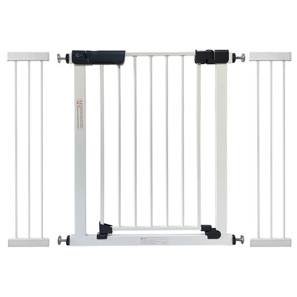 Callowesse Kuvasz Narrow Child & Pet Pressure Fit Safety Gate | 108-115cm x H76cm Bundle including 2x21cm Extension | Suitable for Doors and Stairs | White