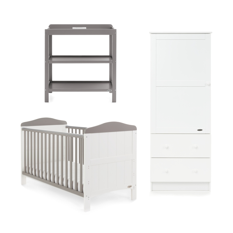 Obaby Whitby 3 Piece Room Set – White with Taupe Grey