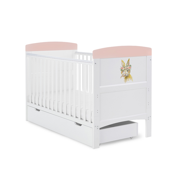 Obaby Grace Inspire Cot Bed & Underdrawer – Water Colour Rabbit – Pink