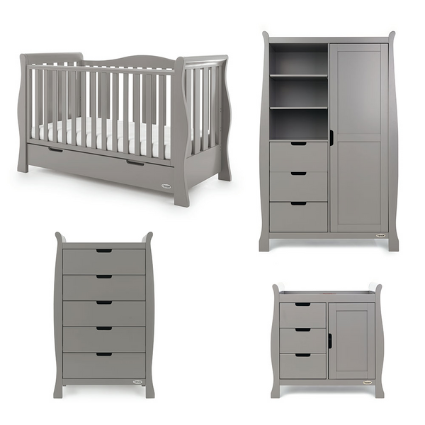 Obaby Stamford Luxe Sleigh 4 Piece Room Set – Taupe Grey
