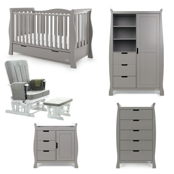 Obaby Stamford Luxe Sleigh 5 Piece Room Set - Taupe Grey