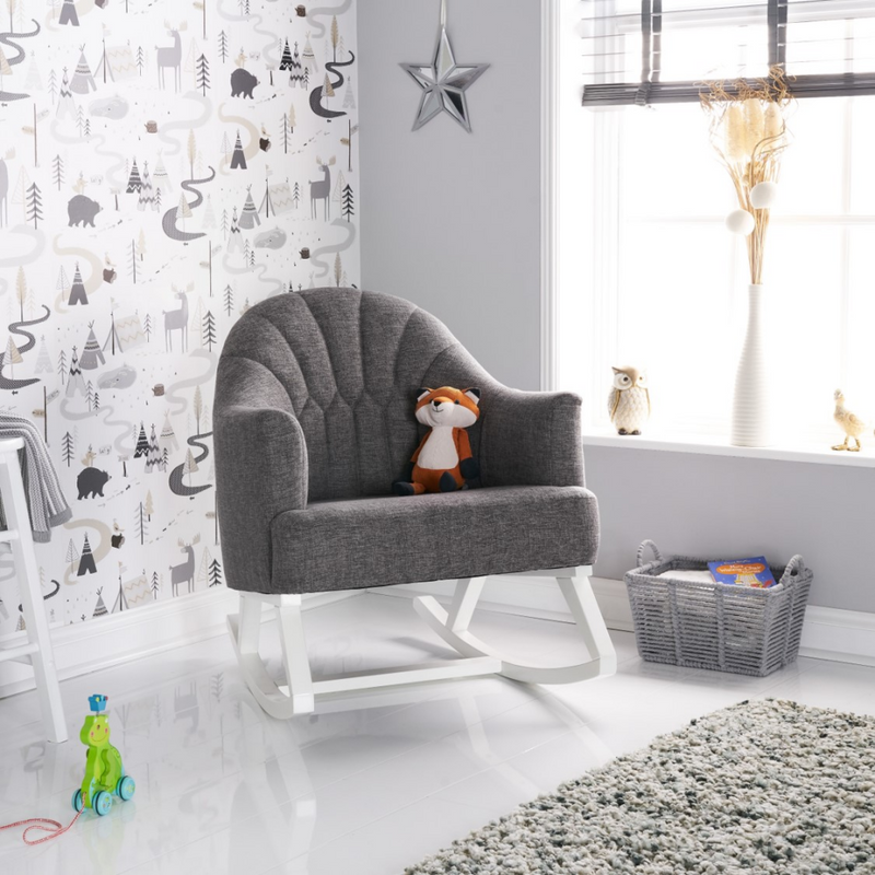 Obaby Round Back Rocking Chair – White with Grey Cushion
