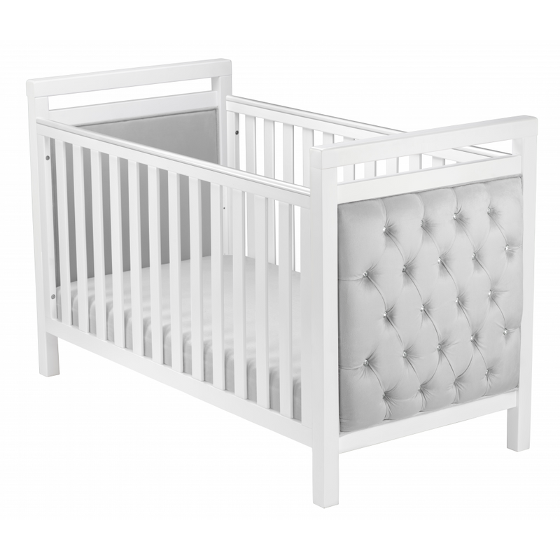 Babymore Velvet Deluxe Cot Bed – White with Grey Velvet