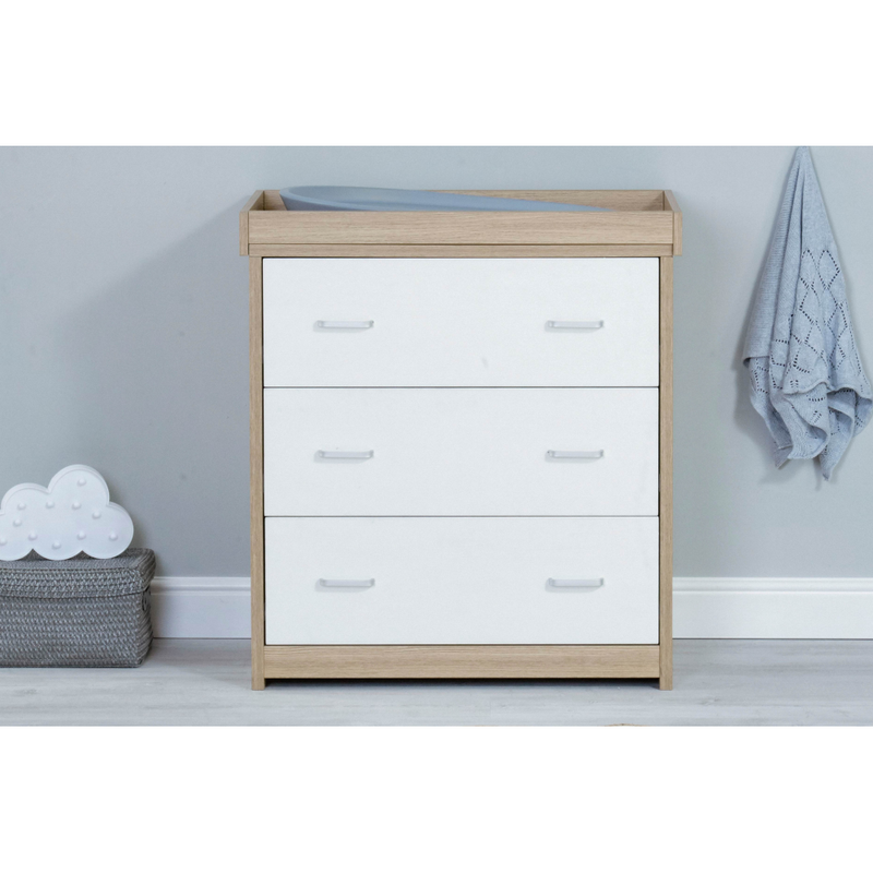 Babymore Luno White Oak 2 Piece Plus Room Set - Cot Bed with Drawer & Chest drawers lifestyle