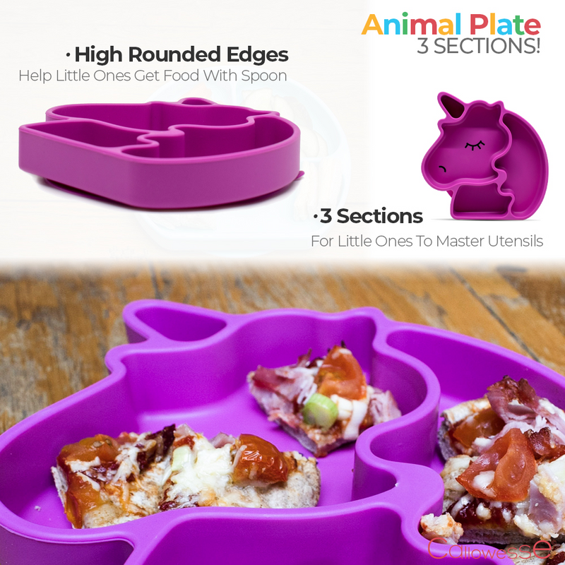 Callowesse Silicone Animal Plate- Unicorn- 3 Section
