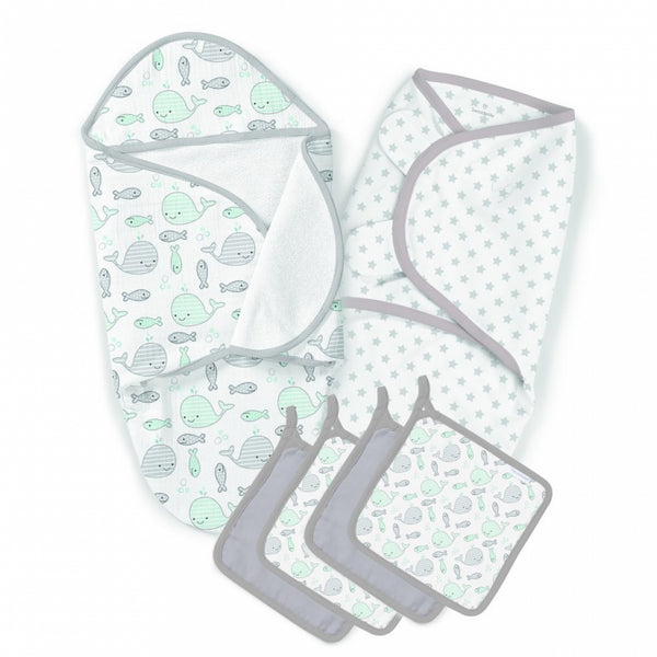 Summer Infant SwaddleMe - Bath-to-Bed Gift Set - Grey Star