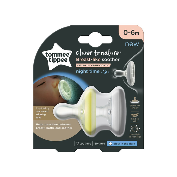 Tommee Tippee Breast Like Soothers Night Time 0-6 months – Pack of 2