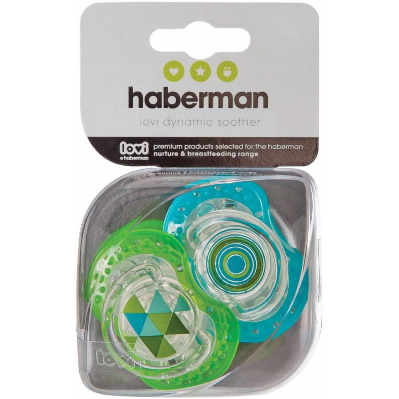Haberman Dynamic Soother – 0m+ – Green and Blue – Twin Pack