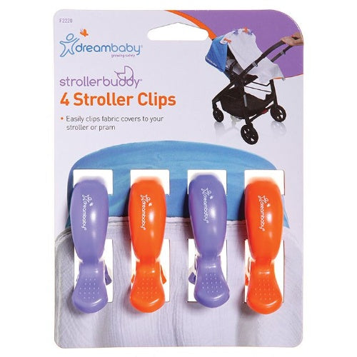 Dreambaby Strollerbuddy Stroller Clips - Pack of 4 - Purple and Orange
