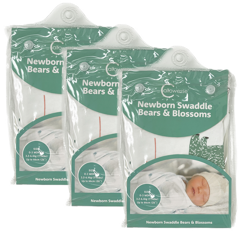 Callowesse Newborn Baby Swaddle - Pack of 3 - Bears and Blossoms