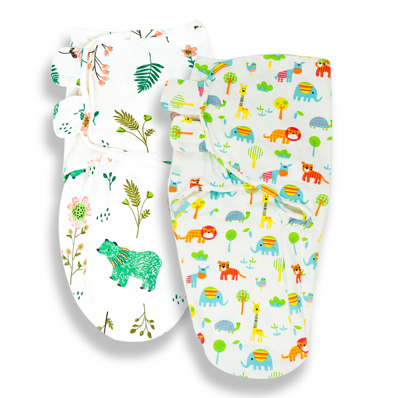 Callowesse Newborn Baby Swaddle - Pack of 2 - Bears and Blossoms & Exotic Kingdom
