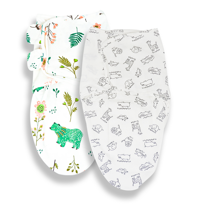 Callowesse Newborn Baby Swaddle - Pack of 2 - Bears and Blossoms & Monochrome Jungle