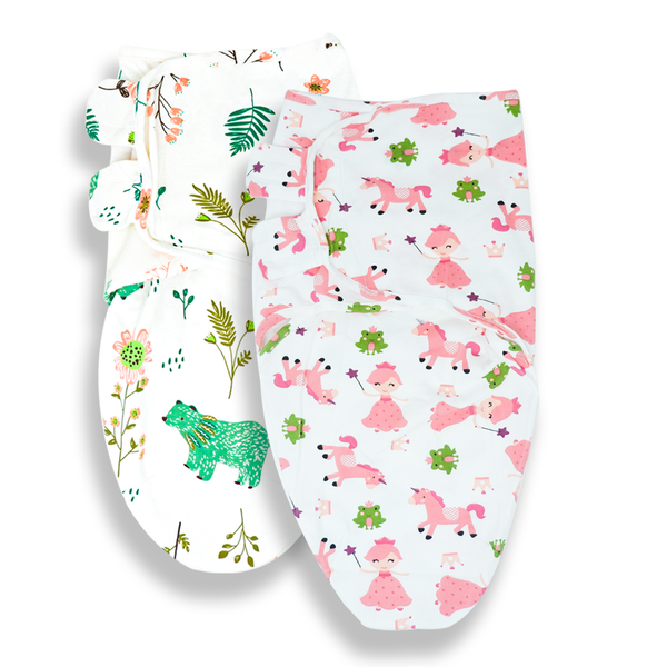 Callowesse Newborn Baby Swaddle - Pack of 2 - Bears and Blossoms & Pink Unicorn