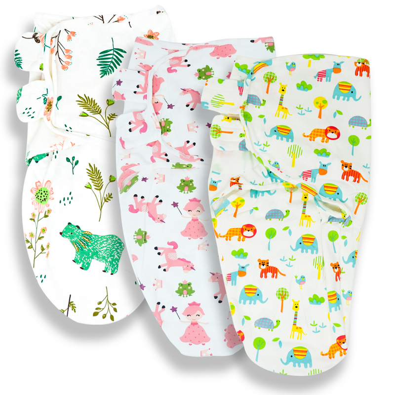 Callowesse Newborn Swaddle - 3 Pack - Bears and Blossoms, Pink Unicorns & Exotic Kingdom