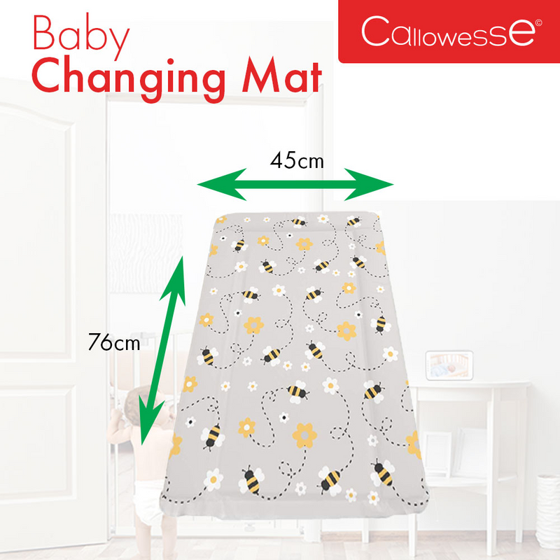 Callowesse Changing Mat Deluxe Waterproof with Raised Edges – Grey Bee