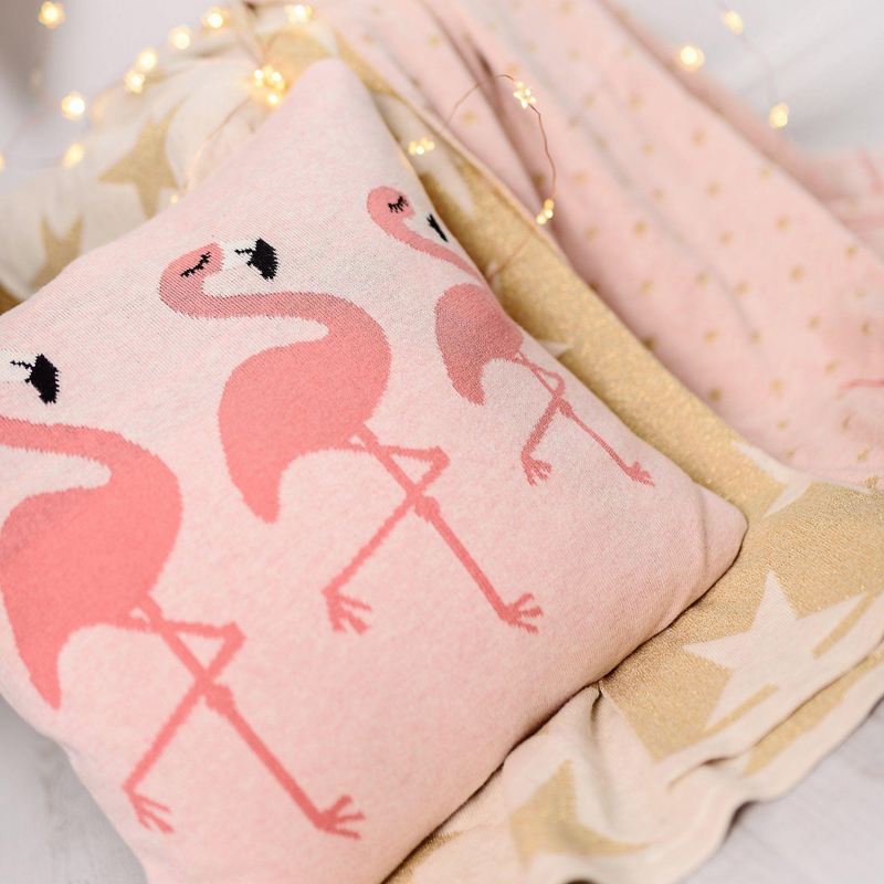 Bizzi Growin Knitted Cushion - Flamingo_
