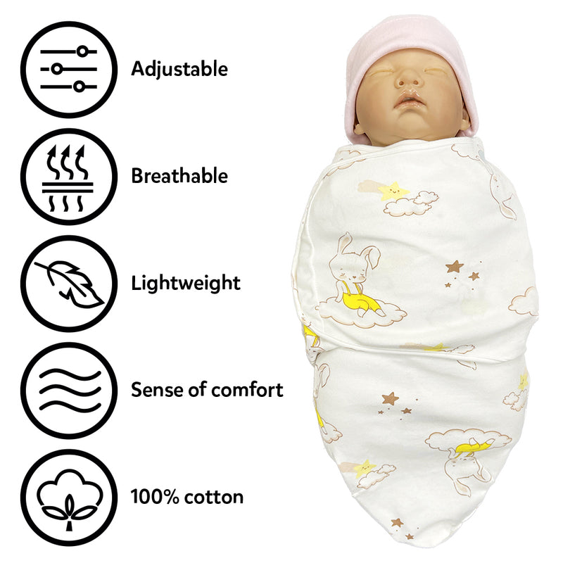 Callowesse Newborn Baby Swaddle - 0-3 Months - Bunny Dreams - Pack of 2