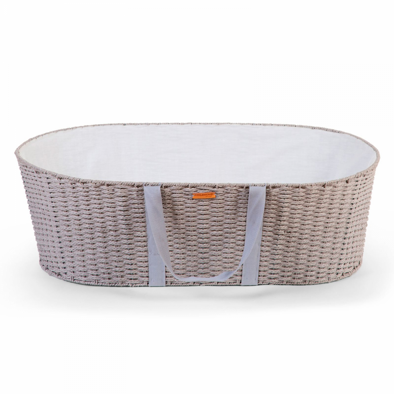 Childhome Moses Basket (Handle, Liner + Mattress) - Grey - Front View