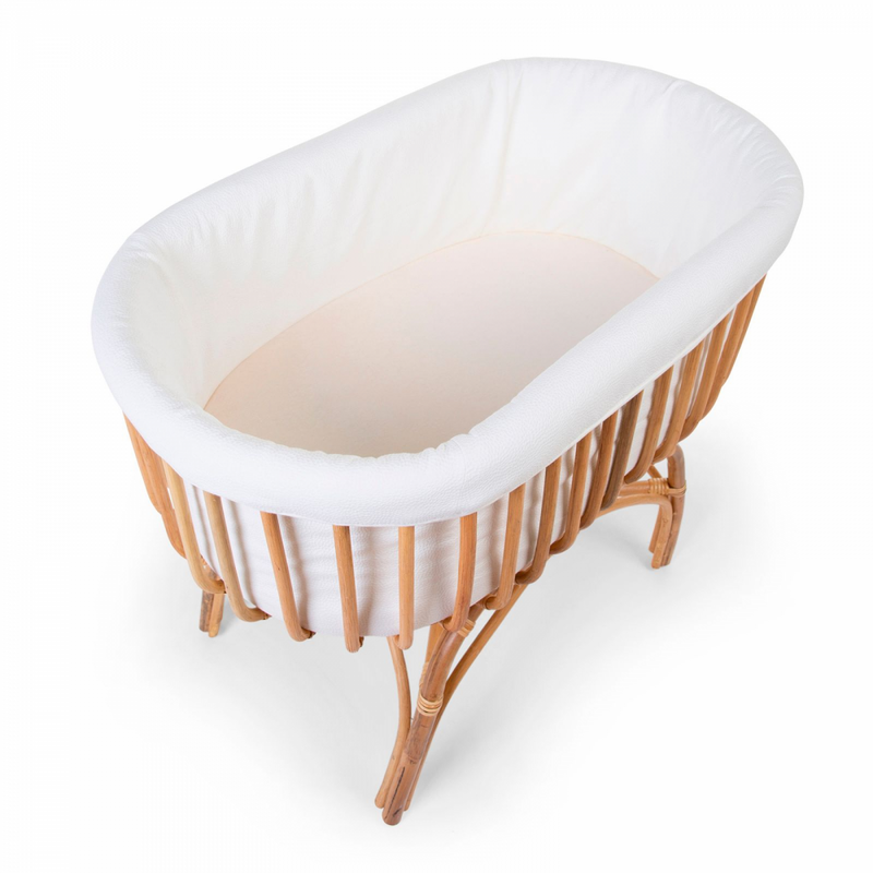 Childhome Rattan Cradle, Cover &amp; Mattress - Angled View