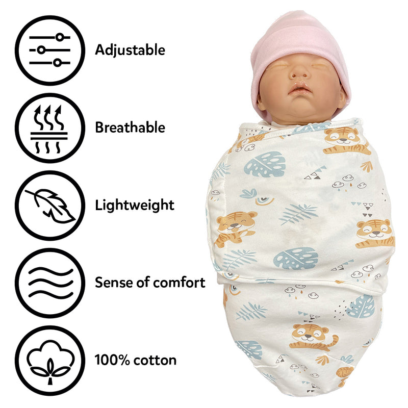 Callowesse Newborn Baby Swaddle - 0-3 Months - Curious Cubs - Pack of 2