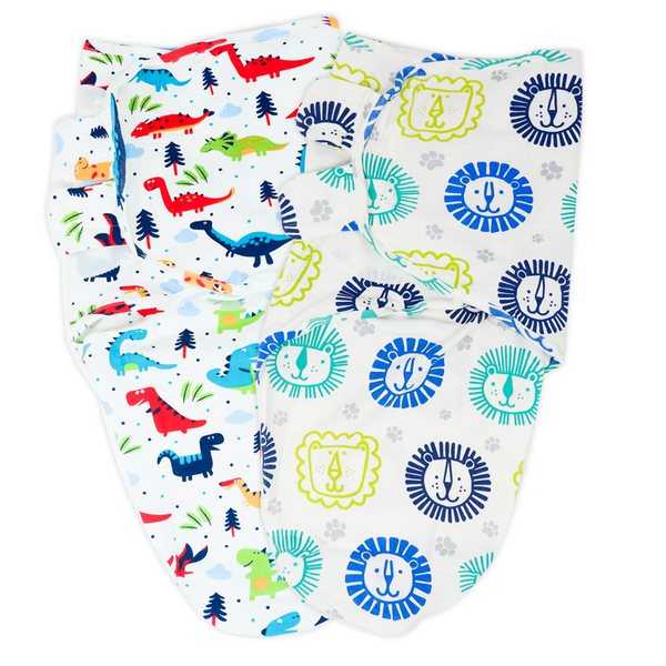 Callowesse Newborn Baby Swaddle – Pack of 2 – Dino Land & Little Lions