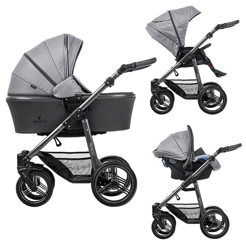 Venicci Carbo Lux 3 in 1 Travel System (9 Piece Bundle) – Natural Grey