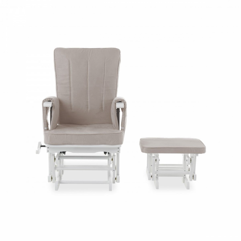 Obaby Deluxe Reclining Glider Chair- White with Sand Cushions