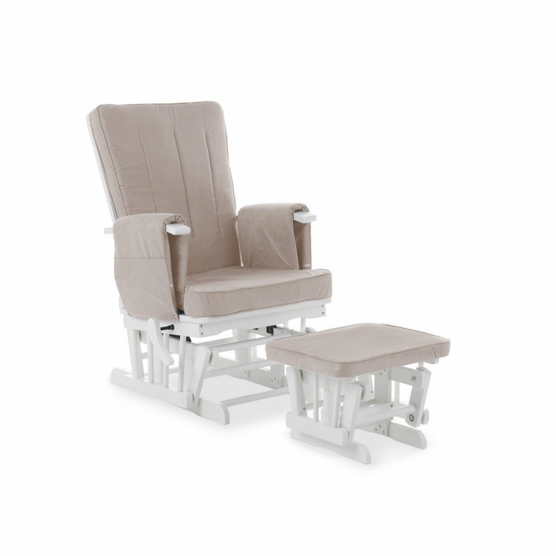 Obaby Deluxe Reclining Glider Chair- White with Sand Cushions