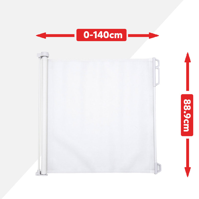 Callowesse Air Child & Pet Retractable Safety Gate | 0-140cm x H89cm | Suitable for Doors and Stairs | White