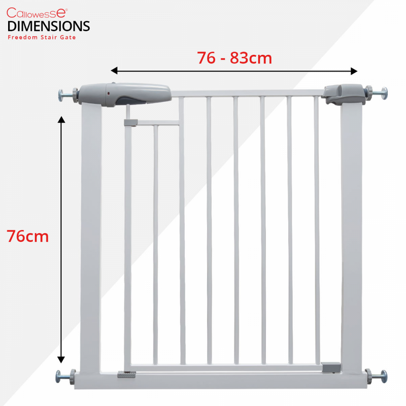 Callowesse Freedom Stair Gate – Hands Free Magnetic Auto Close and Locking 76-83cm. Child or Pet. Free Wall Cups