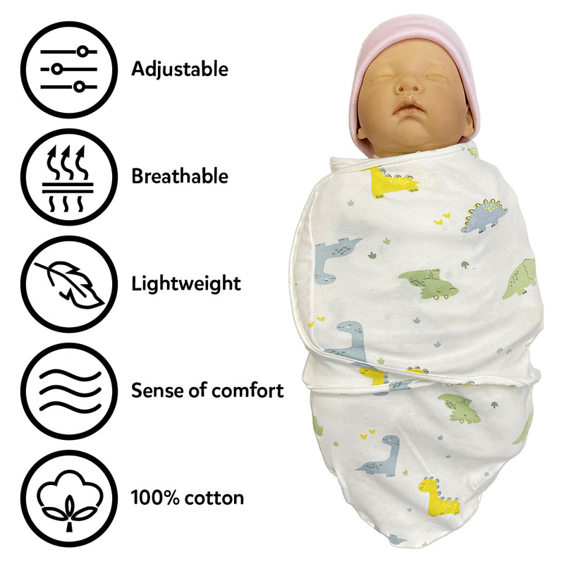 Callowesse Newborn Baby Swaddle - 0-3 Months - Dinky Dinos - Pack of 2