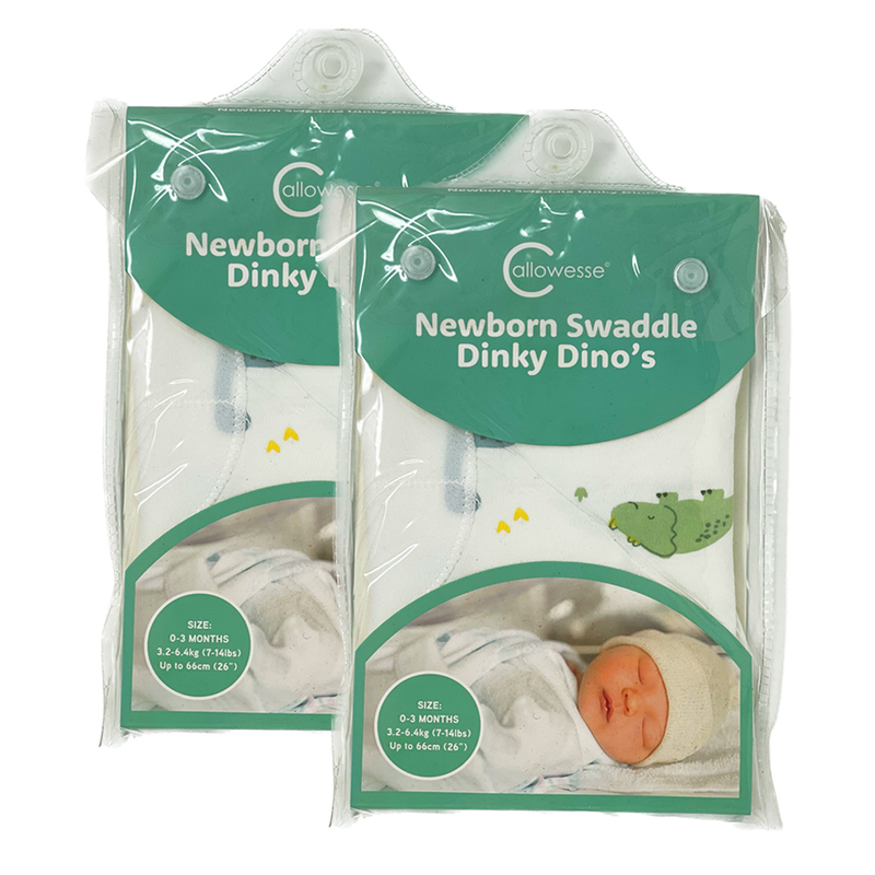 Callowesse Newborn Baby Swaddle - 0-3 Months - Dinky Dinos - Pack of 2
