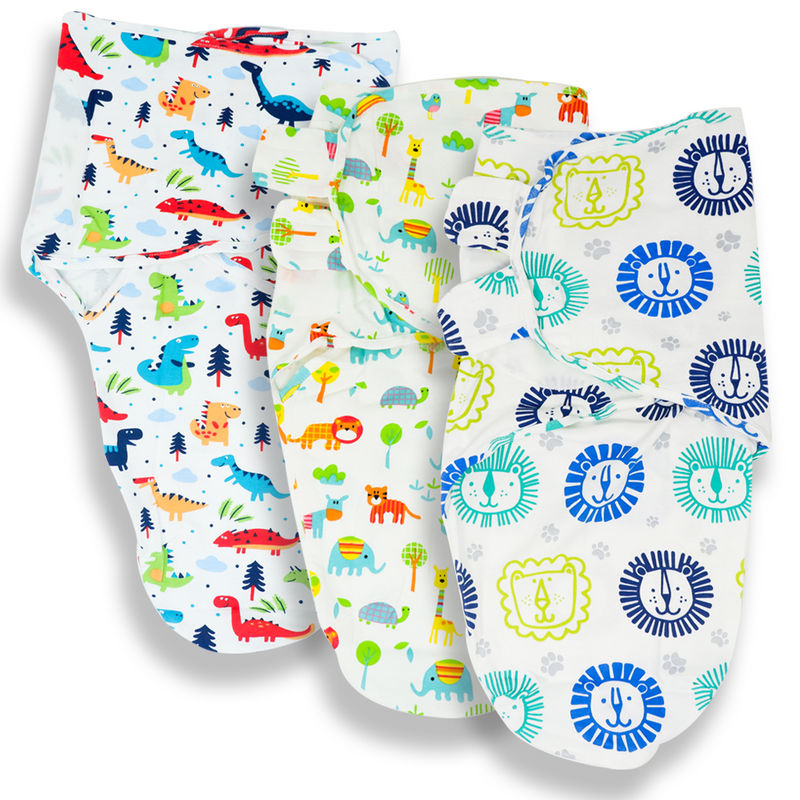 Callowesse Newborn Swaddle - 3 Pack - Dino Land, Little Lions & Exotic Kingdom