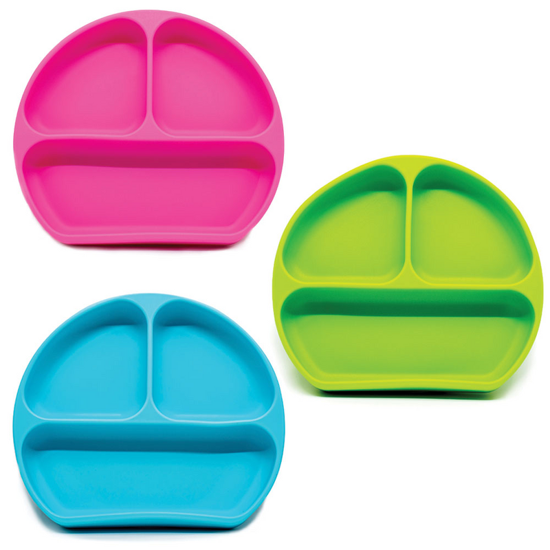 Callowesse Silicone Suction Plates 3 Pack - Green, Pink & Blue