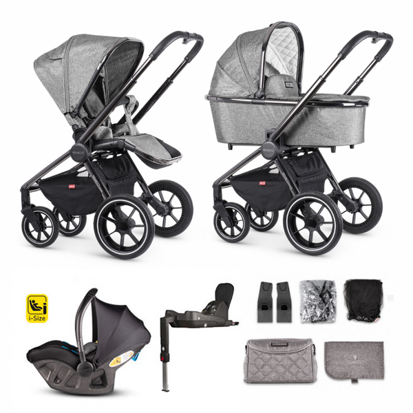 Venicci Tinum Bundle 3 in 1 Travel System with iSize Car Seat and Isofix Base – Grey