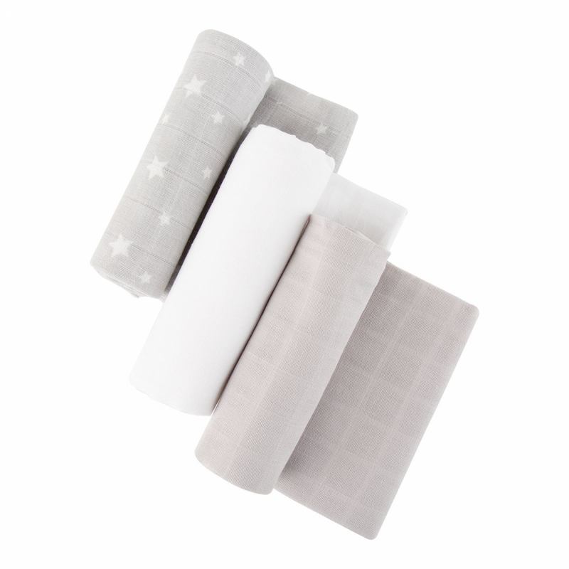 Mother&Baby 6 Pack Cotton Muslins - Grey Star.