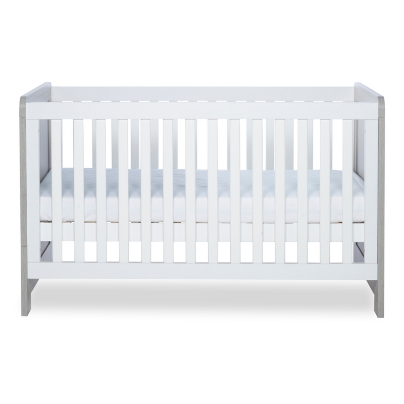 Ickle Bubba Pembrey Cot Bed - Ash Grey &amp; White - Adjusted Position