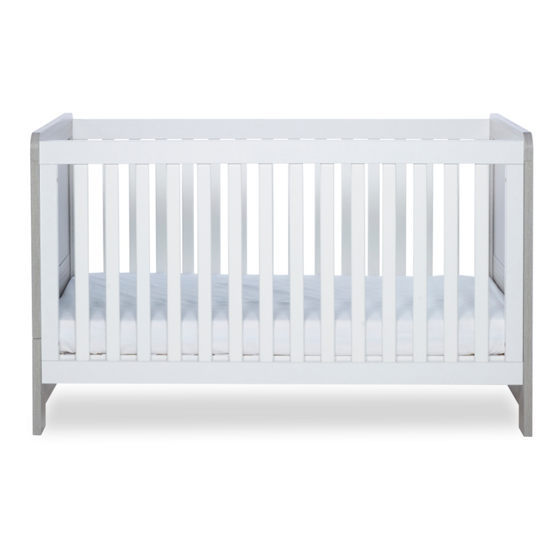 Ickle Bubba Pembrey Cot Bed - Ash Grey &amp; White - Lowered Position