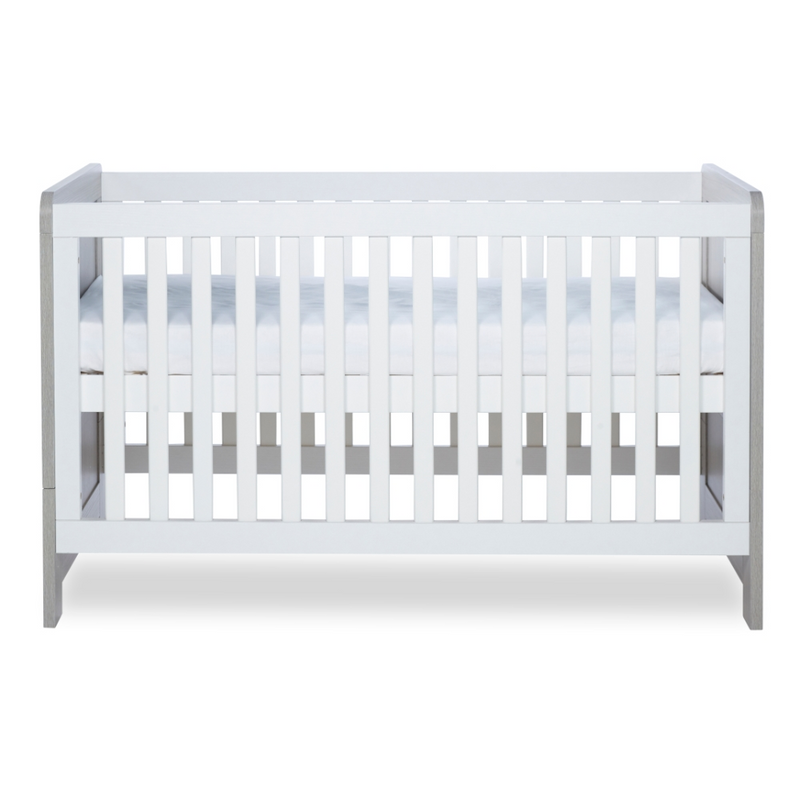 Ickle Bubba Pembrey Cot Bed - Ash Grey &amp; White - Raised Position