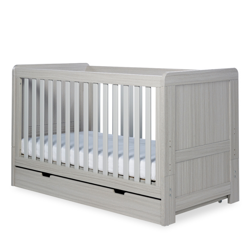 Ickle Bubba Pembrey Cot Bed, Under Drawer and Foam Mattress - Ash Grey