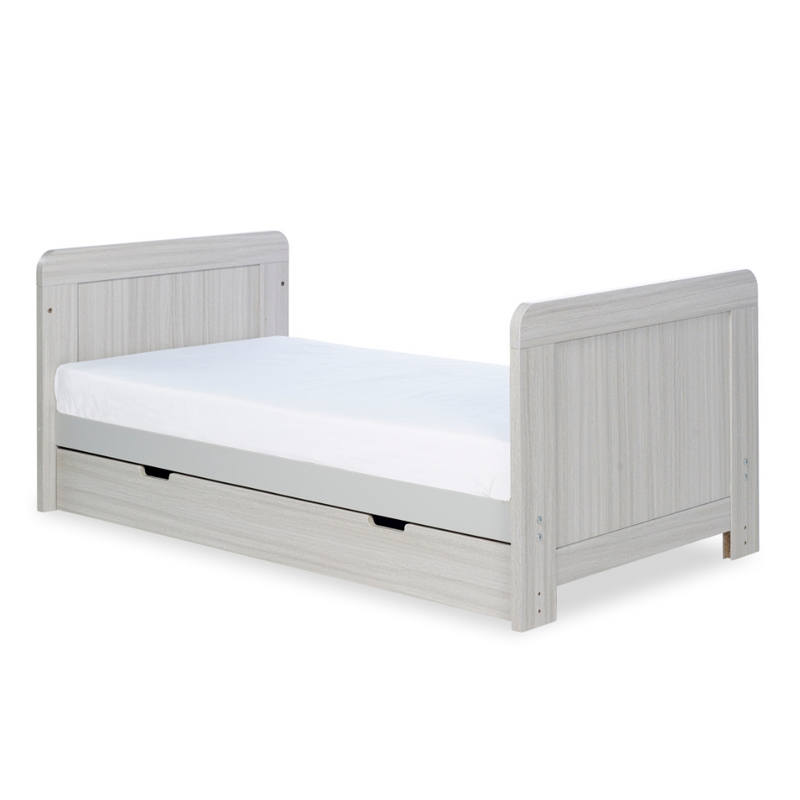 Ickle Bubba Pembrey Cot Bed and Under Drawer - Ash Grey - Bed Conversion
