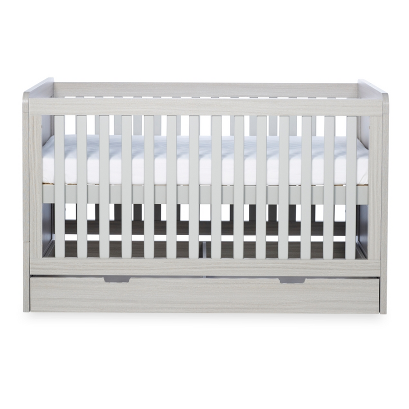 Ickle Bubba Pembrey Cot Bed and Under Drawer - Ash Grey - Raised