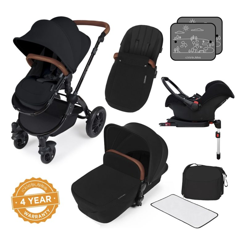 Ickle Bubba Stomp V3 All In 1 Travel System with ISOFIX Base – Black on Black